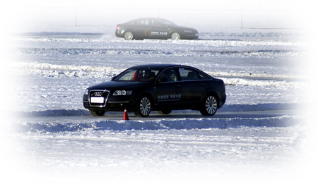 A test drive in the road while driving on the ice 
