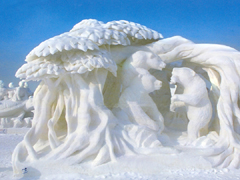 Snow sculpture works, "I love the homeland" 