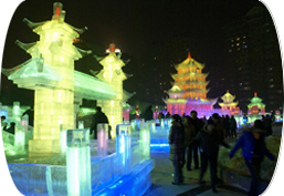 People in the square area for sightseeing Ice Lantern