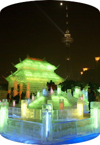 People in the square area for sightseeing Ice Lantern
