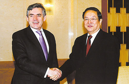 Shanghai Party Chief Yu Zhengsheng and Gordon Brown