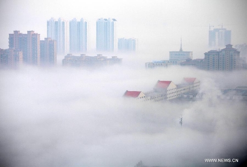 Scenery of fog-shrouded Weihai, China's Shandong