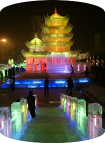 People in the square area for sightseeing Ice Lantern