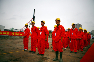 Workers on the Expo site