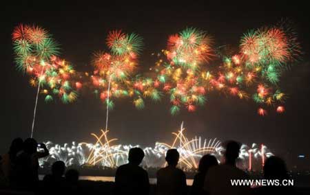 Firework show staged in C China to promote tourism