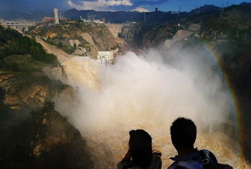 Water gushes out from Liujiaxia Hydropower Station on Yellow River
